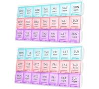 2 pastilleros semanales grandes 3 veces al día, pastilleros de viaje, pastillero a prueba de humedad para 7 días, portátil para píldoras, vitaminas, suplementos de aceite de pescado (morado)