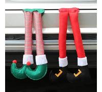 2 patas de peluche de elfo de Navidad, decoración de árbol atascado, botas de elfo rojas que se pegan fuera del maletero, decoración exterior de ventana lateral trasera, patas de Papá Noel colgantes