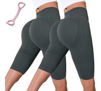 2 PC 3D Anti Cellulite Compression Short Leggings for Women, High Waisted Butt Lifting Workout Gym Yoga Pant (Gray,S)
