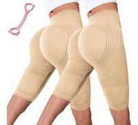 2 PC 3D Anti Cellulite Compression Short Leggings for Women, High Waisted Butt Lifting Workout Gym Yoga Pant (Apricot,S)