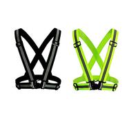 2 Pc Chalecos Reflectantes, Chaleco Seguridad Chaleco Reflectante Alta Visibilidad Arnés Elástica Ajustable Ligero, para Correr, Andar en Bicicleta, Caminar, Aventura al Aire Libre(Negro + Verde)