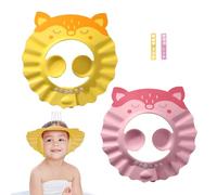 2 pc Gorro de Ducha de Bebé Para, Gorro ducha niños, Visera baño niños, Suave Ajustable con Protección para los oídos Gorro, Evita que los ojos se llenen de Agua y Champú Protege(Rosa,Amarillo)