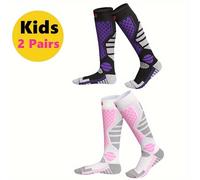 2 /Pc Otoño Invierno Gruesas Cálidas Transpirables Calcetines Largos de Esquí para Niños y Niñas de 7 a 12 Años, Disponibles para Deportes de Invierno al como Esquí, Patinaje sobre Hielo y Escalada