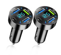 2 PCS 4 Puertos Cargador Mechero USB Carga Rapida, 66W Super y PD, con Voltímetro Led, Cargador Rápido Compatible con Múltiples Dispositivos y Todos Los Teléfonos Inteligentes