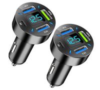 2 PCS 4 Puertos Cargador Mechero USB Carga Rapida, 66W Super y QC3.0 & PD 4 Puertos Cargador Movil Coche con Voltímetro Led Compatible con iPhone Android Samsung Móviles y Tablets