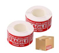 2 PCS 500 Etiquetas Zerbrechlich Aviso Cristal Peligro de Rotura Manejar con Cuidado Frágil para Cajas de Mudanza, 25 x 45 mm, Adhesivo Fuerte y Resistente al Clima