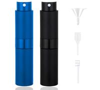 2 PCS 8ml Atomizador de Perfume Recargable con Embudo, Boquilla y Gotero. Bote Dispensador de Colonia para Viaje, Bolso o Uso Diario. Mini Frasco Spray Pulverizador Fino (Mujer/Hombre) (Azul y Negro)