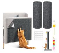 2 Pcs Alfombrillas Rascador para Gatos, 100 x 40 cm, con Juguete Interactivo de Pluma, 16 calcomanías, Protector de sofá y Muebles contra arañazos, autocollante y Recortable, DIY Tapete Rascador