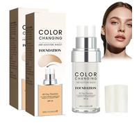 2 PCS Base Líquida, Base Tono Piel Cálida Que Cambia Color Impecable, Base de maquillaje que cambia de color, Imprimación de poros invisible, base de maquillaje que cambia de color impecable