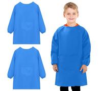 2 Pcs Bata de Pintura Niños 3-12 Años, Babero de Arte Infantil con Manga Larga Bolsillo Grande, Delantal de Chef Ajustable Niño Niña, Delantales Blusón Pintar para Cocinar Hornear (Azul)