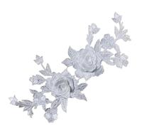 2 PCS Black White 3D Roses Flowers Embroidery Sew On Patches Sewn Applique Embroidered DIY Clothes para Coser(White)