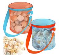 2 PCS Bolsa Playa Juguetes Rejilla Niños Malla Plegable Red Praia Beach Bag Toys Con Tirantes Ajustables Y Cremalleras, Ideal Para Vacaciones En La Playa, Apto Tanto Para Niños Como Para Niñas