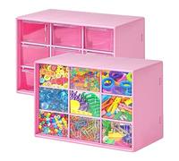 2 PCS Cajoneras Plástico, Organizador de 3 Niveles de 9 Cajones Organizadores de Escritorio Apilables Caja Almacenamiento para Guardar Joyas, Alfileres, Tornillos y Piezas Pequeñas (Rosa)