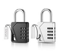 2 Pcs Candado Combinacion, Candado Taquilla Gimnasio con Marca DIY, Candados de Acero Inoxidable, Candados de Combinación 4 Cifras, Candado Impermeable para Taquillas Maleta Viaje (Negro, Plata)