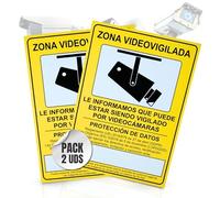 2 Pcs | Cartel Videovigilancia Homologado | Zona Videovigilada | Tamaño A4 (30X21cm) | Material PVC 0,7mm | Cartel Cámara Vigilancia para Exterior e Interior
