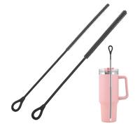2 Pcs Cepillo Limpia Pajitas Silicona,Cepillo Limpiador de Pajitas Flexible Extralargo,Reutilizable y Colgante,Mango Antideslizante (Negro)