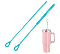 2 Pcs Cepillo Limpia Pajitas Silicona,Cepillo Limpiador de Pajitas Flexible Extralargo,Reutilizable y Colgante,Mango Antideslizante (Azul)