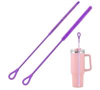2 Pcs Cepillo Limpia Pajitas Silicona,Cepillo Limpiador de Pajitas Flexible Extralargo,Reutilizable y Colgante,Mango Antideslizante (Morado)