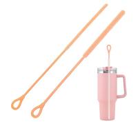 2 Pcs Cepillo Limpia Pajitas Silicona,Cepillo Limpiador de Pajitas Flexible Extralargo,Reutilizable y Colgante,Mango Antideslizante (Naranja)