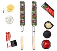 2 Pcs Cesta de Barbacoa, Cesta para Parrilla de Kebab, Cesta Parrilla Verduras, Accesorios Barbacoa, Cesta Parrilla Barbacoa, Portátil Canasta Parrilla, para Verduras Sueltas, Frutas, Pescado, Carne
