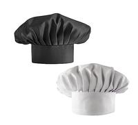 2 PCS Chef Hat for Man & Women, Adjustable Adult Kitchen Chef Cap, Breathable Chef Cap Cafe Restaurant Hats, Unisex Chef Hat for Adult Pastry Chef Bar Home Hotel, Black & White, 30-40