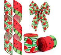 2 PCS Cintas de Sandía, 5 Yard * 2.5 Pulgada Cinta de Regalo de Sandía, Decoración de Cinta de Regalo, Cintas Frescas para Envolver Regalos Y Hacer Moños para Fiestas de Verano