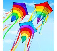 2 pcs Cometa para Niños y Adultos,Cometa Colorida,Cometa Delta,Cometas Fáciles para niños y niñas,Fácil de Volar y Montar Cometa,Cometa para Principiantes con Largas Colas,Incl.80 m Hilo - 73 x 65cm