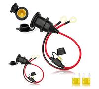 2 PCS Conectores de Toma Mechero Coche, 12 V/24 V Enchufe Encendedor con 20A Fusible, Cable Alargador 1.3FT 14AWG de Rosca Fija y Terminal Anillo de 8.3 mm para Auto Camión Coche Barco Motocicleta