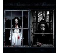 2 Pcs Cortina de Halloween de Terror, Silhueta de Cortina de Halloween para Ventanas, Decoración para Cubrir Paredes y Puertas con Pósteres de Terror y Sangre (C)