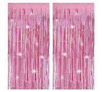 2 PCS Cortina Decoracion Rosa, Cortinas Cumpleaños con Pompones Brillantes con luz Láser de Lluvia 1 x 2 m, Adecuadas para Bodas Cumpleaños Fiestas de Vacaciones Escena Fondo Brillante