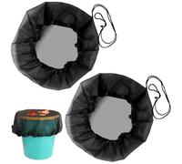 2 Pcs Cubierta de Malla Barril de Lluvia 60cm, Red Protectora Barril de Lluvia Ajustable, Cubierta Malla Lluvia con Cuerda de Tracción, Evitar Hojas Polvo y Mosquito