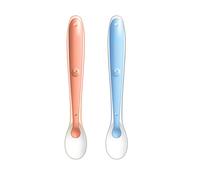 2 pcs Cucharas de Aprendizaje para Bebé Cucharas de Bebé Silicona Suave Cuchara de Punta de Alimentación para Cuchara para Bebé para Alentar Su Bebé Comer de Forma Independiente(azul + naranja)