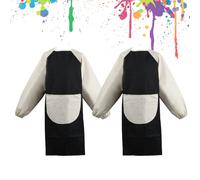 2 Pcs Delantal Pintura Niños, Delantal Manga Larga con Bolsillos, Delantal Artista Infantil Impermeable, Bata Pintor 3-12 Años, Delantales Arte Niños Niñas, Delantales Ajustable Escuela (Negro)