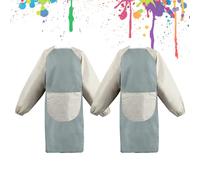 2 Pcs Delantal Pintura Niños, Delantal Manga Larga con Bolsillos, Delantal Artista Infantil Impermeable, Bata Pintor 3-12 Años, Delantales Arte Niños Niñas, Delantales Ajustable Escuela (Azul)
