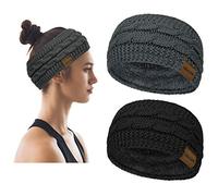 2 Pcs Diademas Pelo Mujer Invierno Diadema de Punto con Calentador de Oreja Vendas Elasticas Anchas Banda Oido Calentador Otoño Invierno Patinaje Sobre Hielo, Viajes para Correr