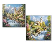 2 pcs Diamond Painting bosque cabina, 5D Diamond Painting Kit Completo, Kit DIY de Pintura Diamante con Diseño de Mosaico, Cuadro Diamantes Manualidades Adultos para Decoración Casa 40x40cm 0D-817