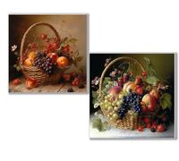 2 pcs Diamond Painting fruta Retro, 5D Diamond Painting Kit Completo, Kit DIY de Pintura Diamante con Diseño de Mosaico, Cuadro Diamantes Manualidades Adultos para Decoración Casa 60x60cm 0D-865