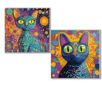 2 pcs Diamond Painting gato lindo, 5D Diamond Painting Kit Completo, Kit DIY de Pintura Diamante con Diseño de Mosaico, Cuadro Diamantes Manualidades Adultos para Decoración Casa 40x40cm 0D-635