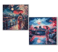 2 pcs Diamond Painting Japón chica, 5D Diamond Painting Kit Completo, Kit DIY de Pintura Diamante con Diseño de Mosaico, Cuadro Diamantes Manualidades Adultos para Decoración Casa 60x60cm 0D-801