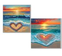 2 pcs Diamond Painting playa Corazón, 5D Diamond Painting Kit Completo, Kit DIY de Pintura Diamante con Diseño de Mosaico, Cuadro Diamantes Manualidades Adultos para Decoración Casa 40x40cm 0D-831