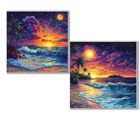 2 pcs Diamond Painting playa Olas océano, 5D Diamond Painting Kit Completo, Kit DIY de Pintura Diamante con Diseño de Mosaico, Cuadro Diamantes Manualidades Adultos para Decoración Casa 30x30cm 0D-824