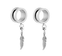 2 PCS Dilatador Oreja Dilataciones Tuneles 10mm,Piercing Oreja Acero Inoxidable Redondo con Hoja Tunel Dilataciones Plata