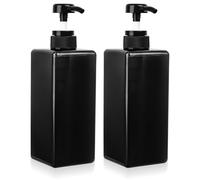 2 Pcs Dispensador Jabon Baño, 650 ML Dispensador Jabon Cocina con Bomba, Botes para Gel y Champu Ducha, Dispensador de Jabón Líquido Recargable para Cocina y Baño Champú(Negro)