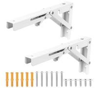 2 Pcs Escuadras Abatibles 255mm, Escuadras para Estanterias de Pared, Soporte de Estante Plegable, Soporte Estantería Plegable, Escuadra Plegable para Mesa Plegable Pared Oficina Cocina, Blanco