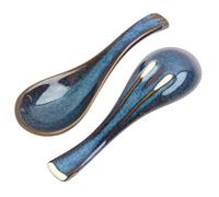 2 PCS Estilo Japonés Azul De Cerámica De La Manija Cuchara, para Ramen, Soups y Postres, Cucharas de Porcelana Creativas para Uso Doméstico y Familiar