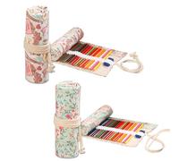 2 PCS Estuche Enrollable de Lona 36 Agujeros, Estuche para Lápices de Lona