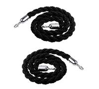 2 Pcs Exquisite Hemp Twisted Barrier Ropes for Places of Worship/Airports/Cinemas,1.5m 2 2.5 3m Long Thicken Stanchion Rope with Silver Hooks(Black,2m/6.5ft)