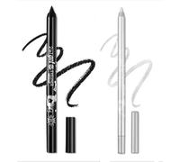 2 Pcs Eyeliner Metallic Glitter Eye Liner Lápiz para Mujeres,Eyeliner Lip Liner impermeable Sombras de ojos Lápiz de cejas Pluma Maquillaje de ojos (01 Negro y 05 Plata)