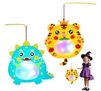 2 PCS Farolillo Niños, LED Farol Infantil, Nuevos Modelos 2025 Farolillo de Halloween, Tigre y Dinosaurio Faroles de Manualidades, Manualidades Linterna, Ideal para Halloween, San Martín Y Navidad