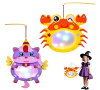 2 PCS Farolillo Niños, LED Farol Infantil, Nuevos Modelos 2025 Farolillo de Halloween, Unicornio y Cangrejo Faroles de Manualidades, Manualidades Linterna, Ideal para Halloween, San Martín Y Navidad